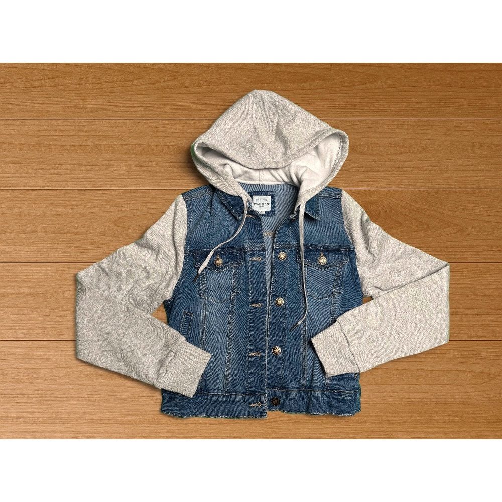 Wax Jean Denim Jacket with Gray Hoodie Sleeves (Size S)